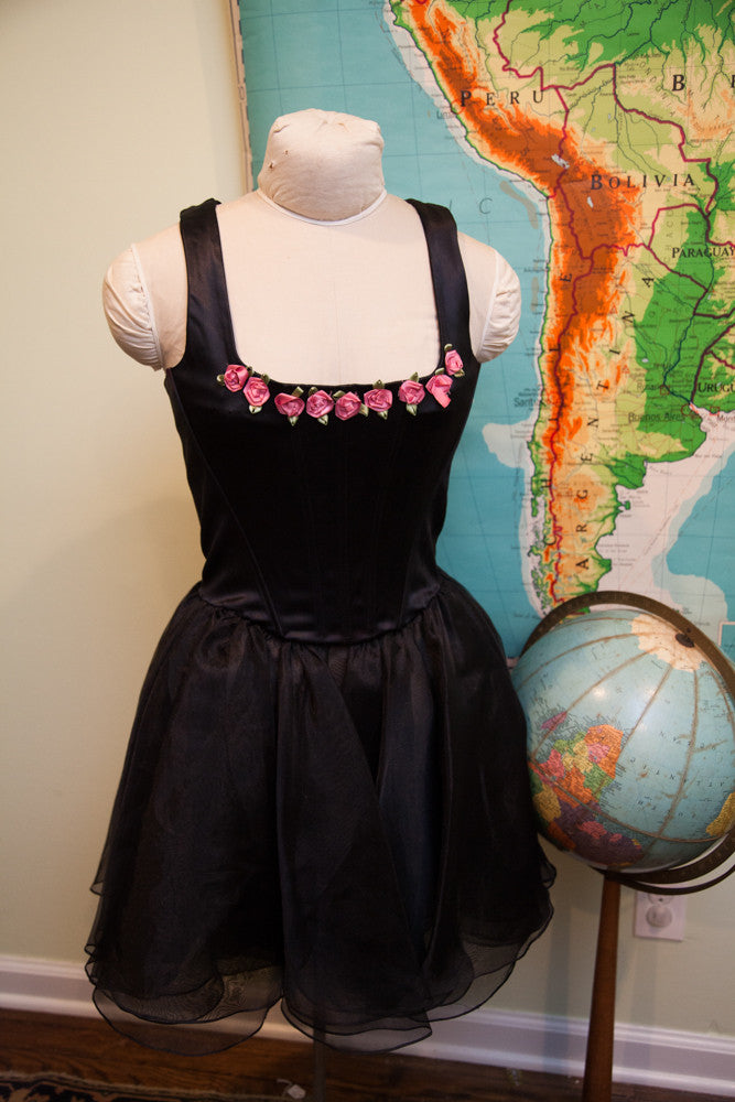 Vintage Betsey Johnson Little Black Dress with Flowers // Size S