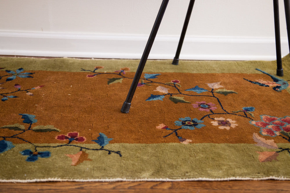 2.5x5 Vintage Green and Gold Art Deco Rug // ONH Item 1513 Image 1