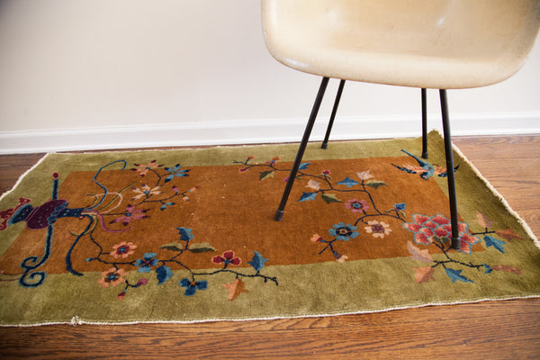 2.5x5 Vintage Green and Gold Art Deco Rug // ONH Item 1513