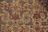Antique Bijar rug detail: intricate indigo, saffron, red, aubergine motifs, and pile loss.