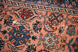Hand-knotted motifs in indigo, burgundy, slate grey on vintage Persian Hamadan rug.