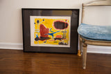 Vintage Yohanan Simon signed lithograph, abstract design in vivid yellow, red, blue, black, 23