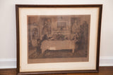Bottom right corner of Darby and Joan etching, showing distressed frame and light spot on mat.