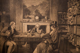The complete scene of the W. Dendy Sadler etching showing three figures in a cluttered lawyer's office.