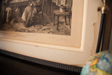 Close-up of the signature on the antique W. Dendy Sadler etching, showing age-related discoloration on the mat.