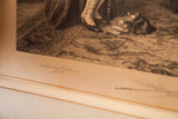 Close-up of the printed and handwritten signatures on the antique W. Dendy Sadler etching.