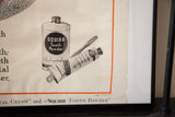Close-up of the Squibb Tooth Powder and Dental Cream lithograph on the aged 1920s poster.