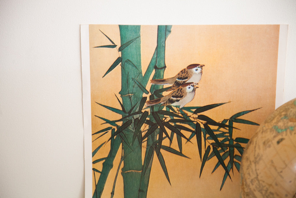 Asian Art Bamboo Birds Lithograph // ONH Item 1536 Image 1