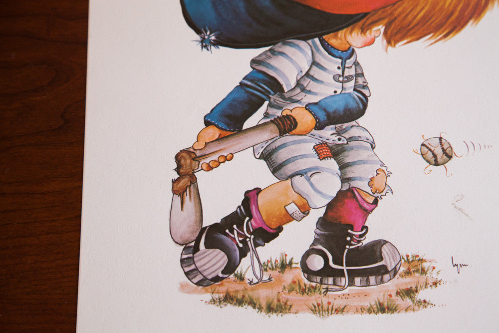 Vintage 70s Baseball Boy Art // ONH Item 1537 Image 1