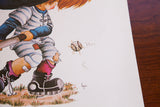 Artist signature 'Linn' with painted grass details on the lithograph.