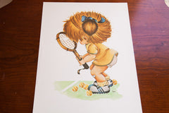 Vintage 70s Tennis Girl Kid Art // ONH Item 1538