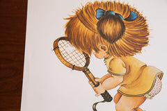 Vintage 70s Tennis Girl Kid Art // ONH Item 1538 Image 1
