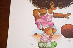 Vintage 70s Basketball Girl Kid Art Lithograph // ONH Item 1539 Image 5