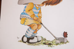 Vintage Little Girl Golfing Lithograph // ONH Item 1540 Image 1