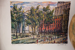 Vintage NYC Lithograph Art Painting Washington Square Park New York City Art Show