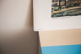 Lower right corner detail of vintage NYC lithograph showing 'Penn Print No. 2518' and handwritten title.