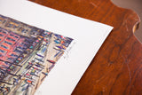 Artist's signature and 1964 date on vintage Washington Square Park lithograph artwork.
