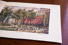 Vintage NYC Lithograph Art Painting Washington Square New York City Art Show
