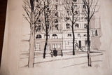 Vintage Irving Nurick Paris etching showing a woman sweeping and another seated, signed 1936.