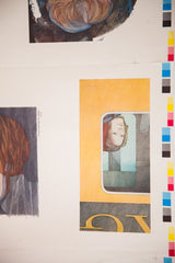 Nancy Ekholm Burkert 1973 printing proof showing illustrated girl, gold letter, and color bars.