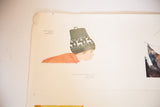 Child illustration from vintage book proof showing grey reindeer hat on annotated paper.
