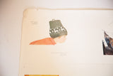 Upper right corner of vintage Nancy Ekholm Burkert proof poster with printer mark and edge tears.