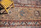 Tattered fringe and geometric border in teal and rust on an antique Northwest Persian runner.