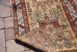 Aged pile and visible hand-knotted foundation of an antique Northwest Persian runner.