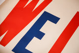 Bold red and blue lithographic typography from the Mid Century We Like Ike political poster.