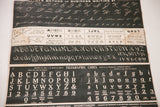 Antique school chart displaying multiple alphabets, typefaces, and telegraphic codes.