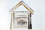 A friendship photograph from the 1910s at the center of a house-shaped photo collage.