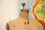 Close-up vintage JR Bauman dress form with stamped neck text and peeling canvas shoulder.