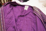 Quilted purple lining and designer label inside the Andre Laug Elizabeth Arden coat.