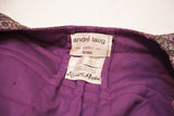 Vintage Andre Laug for Elizabeth Arden designer labels on purple stitched lining.