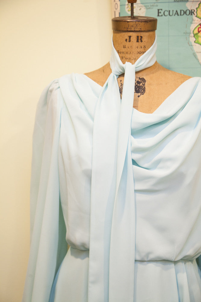 Vintage 70s Chiffon Pale Blue Dress