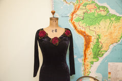 Vintage Betsey Johnson Black Velvet Dress Roses // ONH Item 1571 Image 1