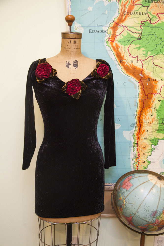 Vintage Betsey Johnson Black Velvet Dress Roses Item #1571 Vintage Betsey Johnson Black Velvet Dress Roses Item #1571