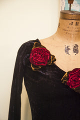 Vintage Betsey Johnson Black Velvet Dress Roses – Item #1571