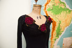 Vintage Betsey Johnson Black Velvet Dress Roses // ONH Item 1571 Image 4