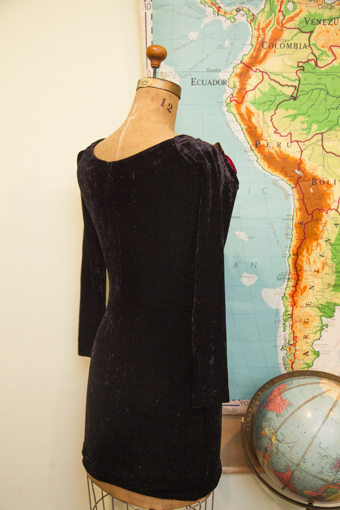 Vintage Betsey Johnson Black Velvet Dress Roses – Item #1571