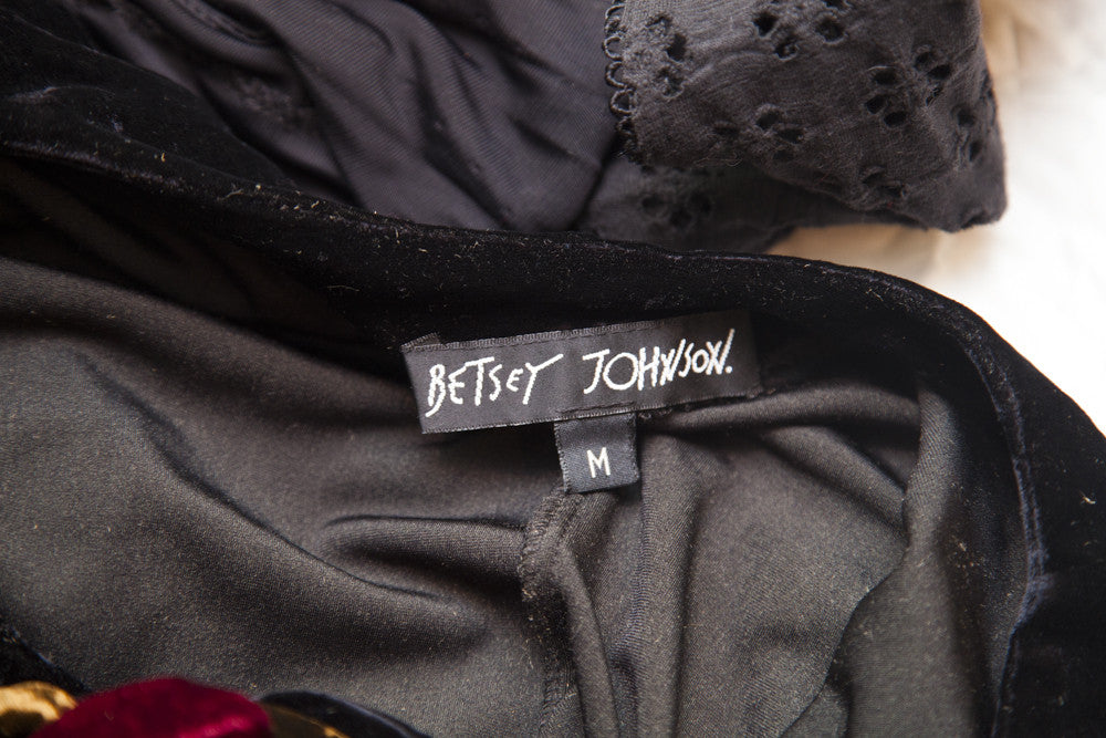 Vintage Betsey Johnson Black Velvet Dress Roses  Item #1571