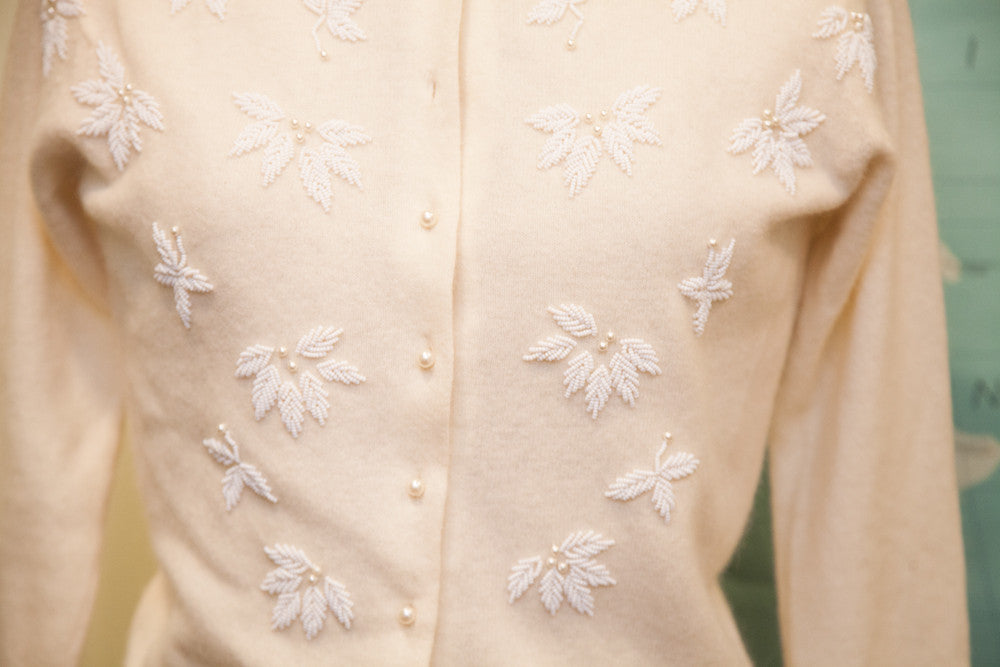 Vintage 50s Beaded Lambswool Angora Sweater // ONH Item 1577 Image 1