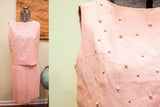 Patty Woodard pink two-piece vintage dress with pearl and rhinestone top, pleated skirt.