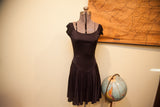 Vintage Betsey Johnson black dress with square neckline and cap sleeves.