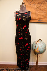 Vintage Floral Black Tight Dress // ONH Item 1603