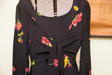 Vintage Betsey Johnson dress with knotted front, vibrant pink and yellow flowers.