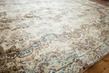 Lustrous ivory Kerman rug pile, showcasing baroque rococo motif, abrash, and subtle low areas.