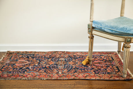 2x4 Vintage Deep Blue Sarouk Persian Rug Runner // ONH Item 1624