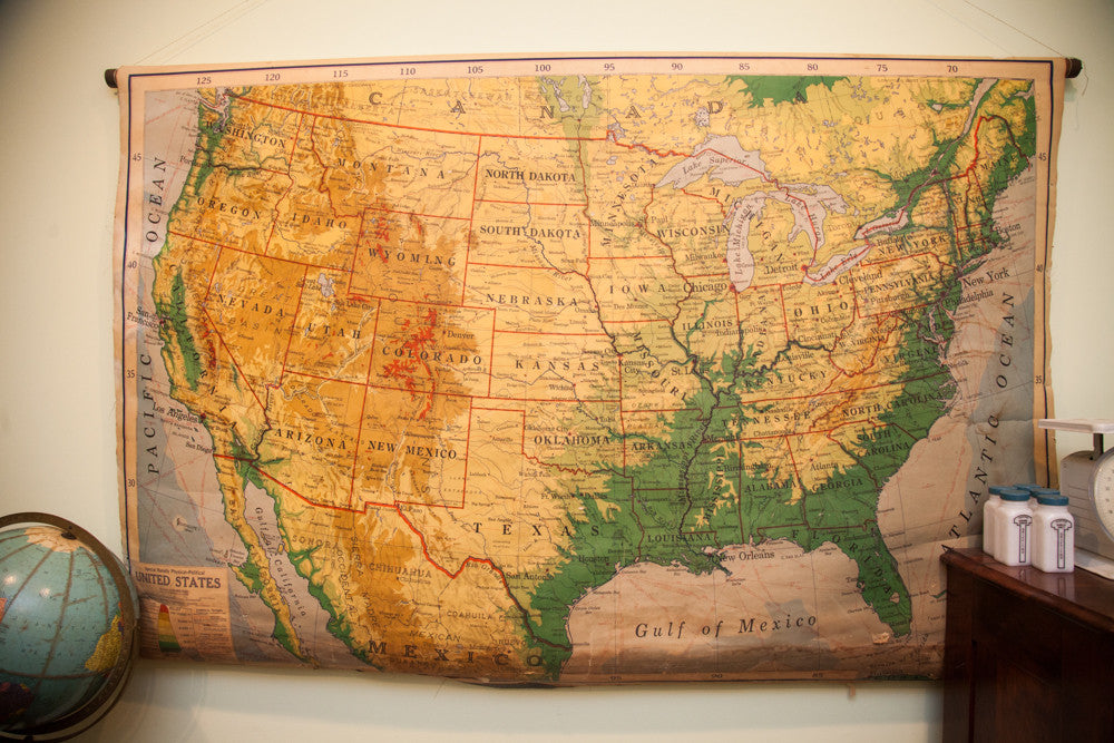 Vintage United States Pull Down Map // ONH Item 1630