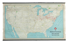 Vintage Pennsylvania Railroad Pull Down Map // ONH Item 1631